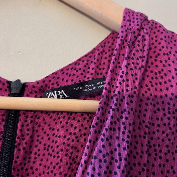 Zara Women's Ruched Satin Effect Print Wrap Dress Fuchsia Pink Size Small - Picture 11 of 15